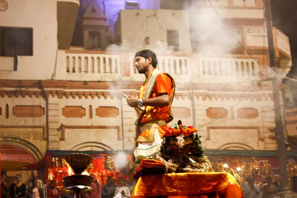 Varanasi India Noviembre 2018 Vista Ceremonia Del Ganga Aarti Dashashwamedh — Foto de Stock