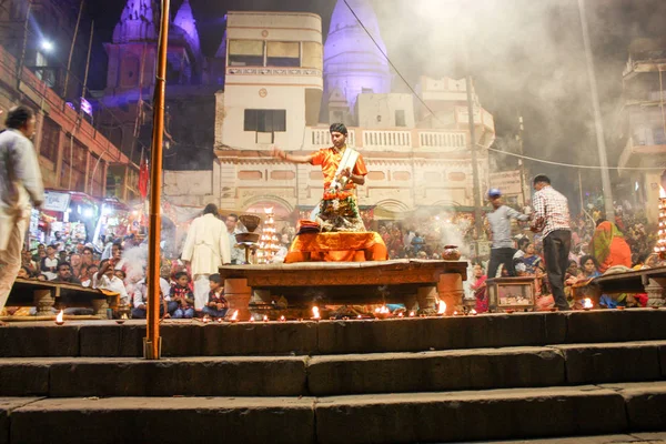 Varanasi India Noviembre 2018 Vista Ceremonia Del Ganga Aarti Dashashwamedh —  Fotos de Stock