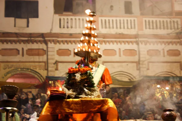 Varanasi Hindistan 7 Kasım 2018 Varanasi Dashashwamedh Ghat Ganga Aarti törende görünümünü