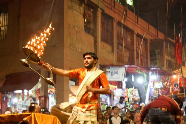 Varanasi India November 2018 Uitzicht Ganges Aarti Ceremonie Bij Dashashwamedh — Stockfoto