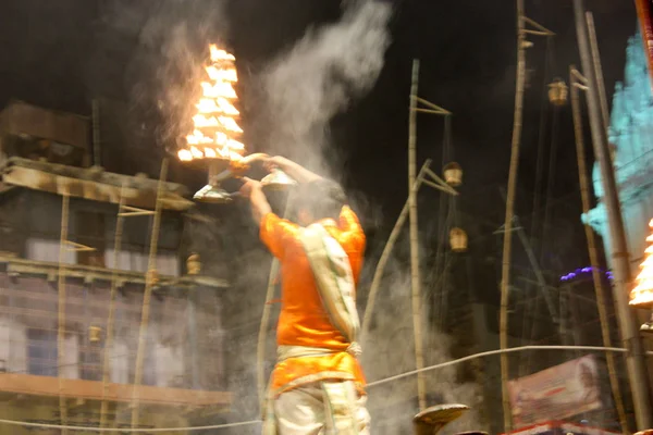 Varanasi India November 2018 Uitzicht Ganges Aarti Ceremonie Bij Dashashwamedh — Stockfoto