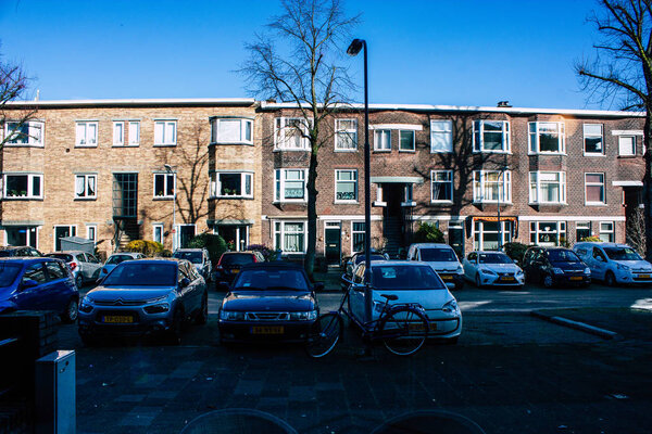 Voorburg Netherlands March 9, 2019 View of the traditional lower brick building located in the street of Voorburg in the afternoon