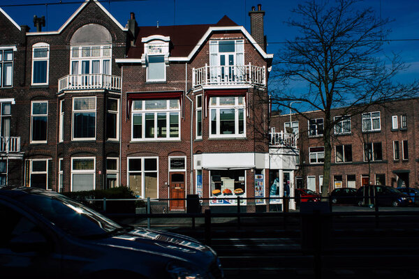 Voorburg Netherlands March 19, 2019 View of traditional Dutch building located in the Laan van Nieuw Oost Indie street of Voorburg in the afternoon