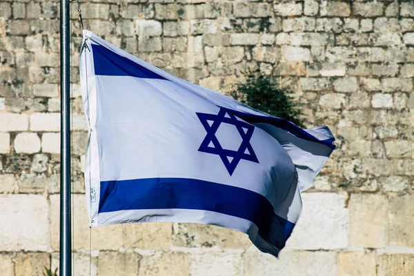 Jerusalén Israel Junio 2019 Vista Bandera Israelí Frente Muro Occidental — Foto de Stock