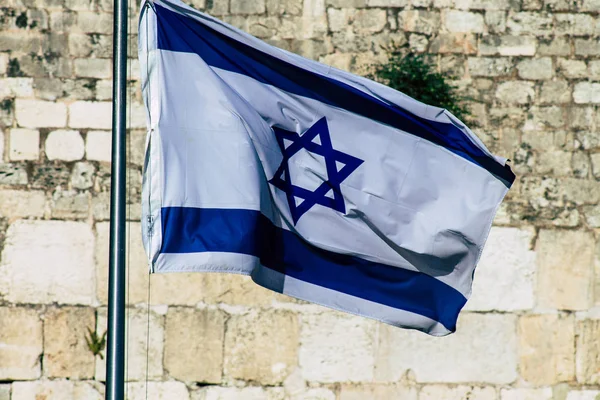 Jerusalén Israel Junio 2019 Vista Bandera Israelí Frente Muro Occidental — Foto de Stock