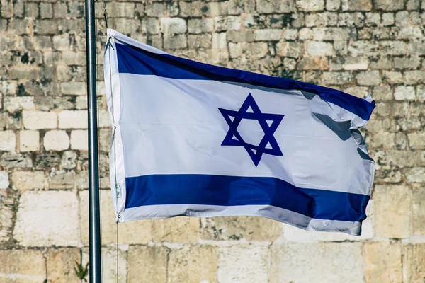 Jerusalén Israel Junio 2019 Vista Bandera Israelí Frente Muro Occidental — Foto de Stock