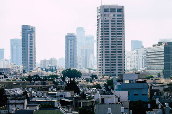 Tel Aviv Israel July 9, 2019 View of buildings from a roof top located in Ben Yehuda street in Tel Aviv in the morning