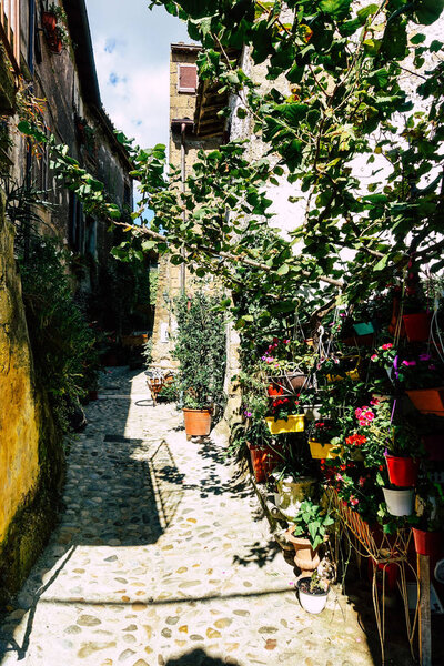 Calcata Italy September 25, 2019 View of the street of the medieval village of Calcata in the afternoon
