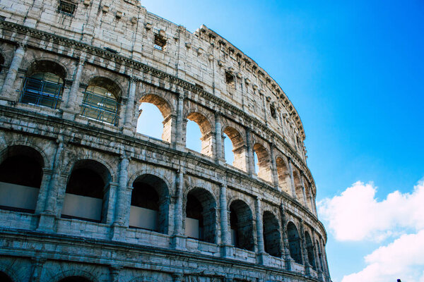 Rome Italy October 18, 2019 View of the Coliseum also known as the Flavian Amphitheatre, is an oval amphitheatre in the centre of the city of Rome