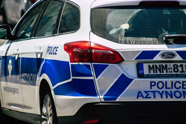 Limassol Chipre Maio 2020 Vista Carro Policial Cipriota Tradicional Rolando — Fotografia de Stock