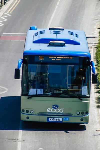 Limassol Chipre Mayo 2020 Vista Autobús Público Chipriota Tradicional Rodando — Foto de Stock