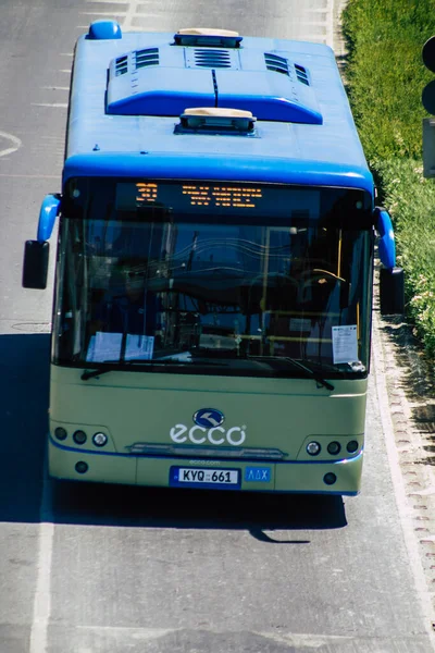 Limassol Chipre Mayo 2020 Vista Autobús Público Chipriota Tradicional Rodando — Foto de Stock