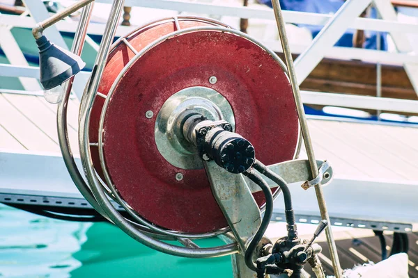 Limassol Cyprus Mei 2020 Sluiting Van Een Vissersboot Afgemeerd Oude — Stockfoto