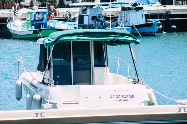 Limassol Chipre Maio 2020 Vista Barco Atracado Antigo Porto Limassol — Fotografia de Stock