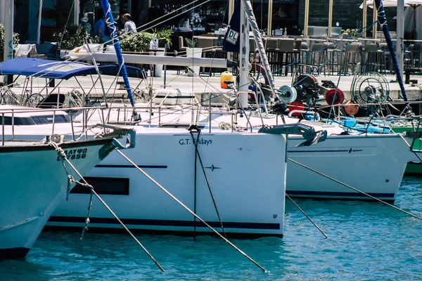 Limassol Cyprus Mei 2020 Uitzicht Een Boot Afgemeerd Oude Haven — Stockfoto