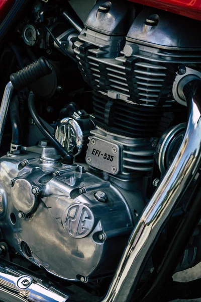 Limassol Cyprus May 2020 Closeup Royal Enfield Motorcycle Parked Streets — Stock Photo, Image