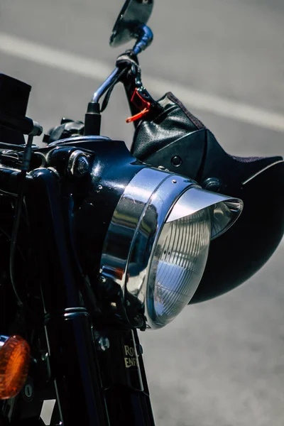 Limassol Cyprus May 2020 Closeup Royal Enfield Motorcycle Parked Streets — Stock Photo, Image