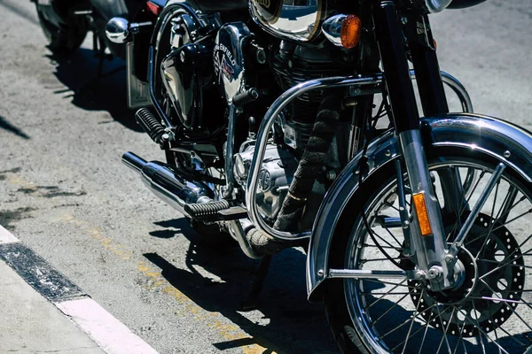 Limassol Cyprus May 2020 Closeup Royal Enfield Motorcycle Parked Streets — Stock Photo, Image