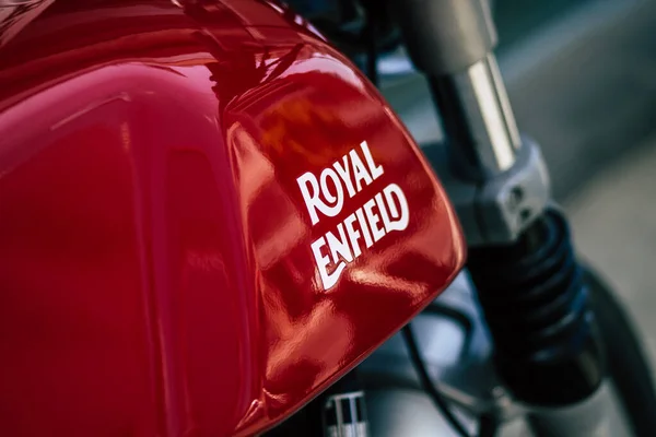 Limassol Cyprus May 2020 Closeup Royal Enfield Motorcycle Parked Streets — Stock Photo, Image