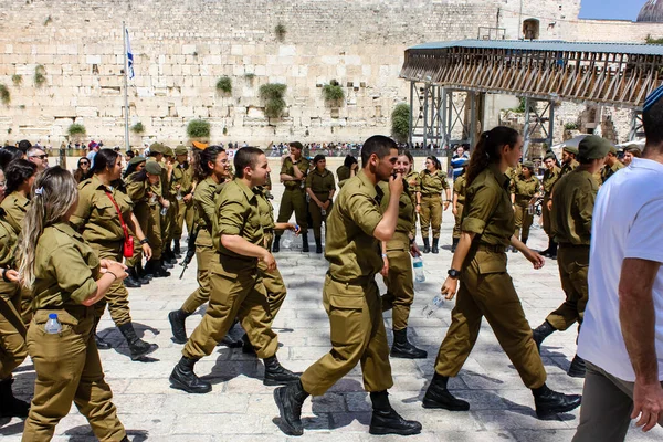 Jeruzsálem Izrael Május 2018 Tekintse Meg Izraeli Katonák Séta Nyugati — Stock Fotó