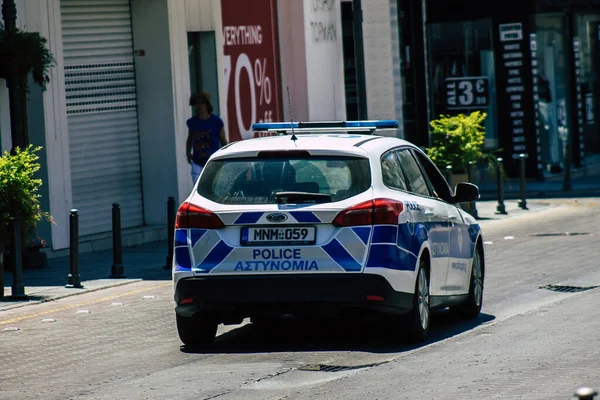 Limassol Chipre Junio 2020 Vista Coche Policía Chipriota Tradicional Rodando — Foto de Stock