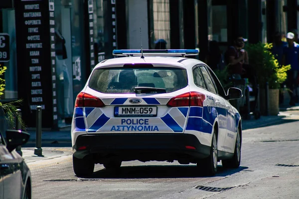 Limassol Chipre Junio 2020 Vista Coche Policía Chipriota Tradicional Rodando — Foto de Stock