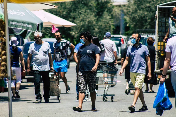 Limassol Chipre Junio 2020 Vista Una Gente Identificada Comprando Mercado — Foto de Stock