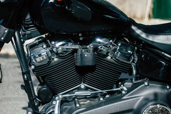 Limassol Cyprus June 2020 Closeup Mechanical Part Harley Davidson Motorbike — Stock Photo, Image