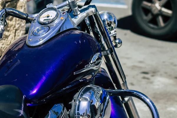 Limassol Кіпр Червня 2020 Закриття Механічної Частини Мотоцикла Припаркованого Вулицях — стокове фото