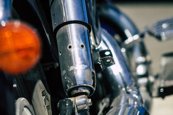 Limassol Kypr Června 2020 Detailní Záběr Mechanické Části Motocyklu Zaparkovaného — Stock fotografie