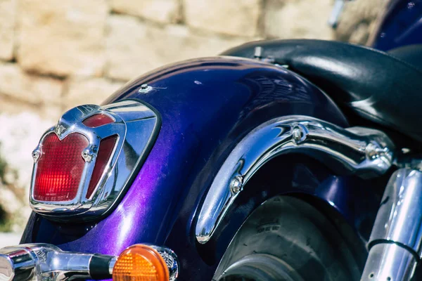 Limassol Cyprus June 2020 Closeup Mechanical Part Motorbike Parked Streets — Stock Photo, Image