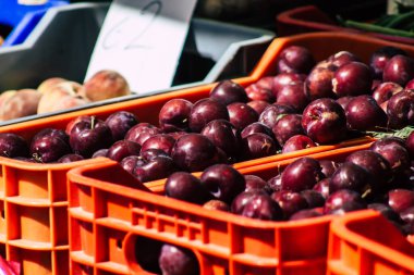 Limassol Cyprus June 13, 2020 View of various fresh fruits sold at the market of Limassol in Cyprus island