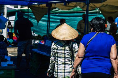 Limassol Cyprus June 13, 2020 Portrait of unidentified people shopping at the Limassol market in the morning