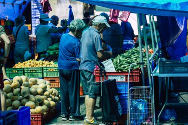 Limassol Cyprus June 13, 2020 Portrait of unidentified people shopping at the Limassol market in the morning