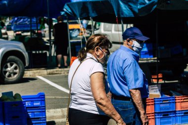 Limassol Cyprus June 13, 2020 Portrait of unidentified people shopping at the Limassol market in the morning