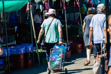 Limassol Cyprus June 13, 2020 Portrait of unidentified people shopping at the Limassol market in the morning