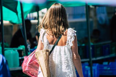 Limassol Cyprus June 13, 2020 Portrait of unidentified people shopping at the Limassol market in the morning