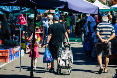 Limassol Cyprus June 13, 2020 Portrait of unidentified people shopping at the Limassol market in the morning