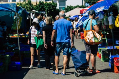 Limassol Cyprus June 13, 2020 Portrait of unidentified people shopping at the Limassol market in the morning