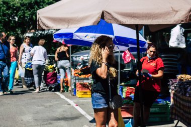 Limassol Cyprus June 13, 2020 Portrait of unidentified people shopping at the Limassol market in the morning