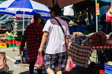 Limassol Cyprus June 13, 2020 Portrait of unidentified people shopping at the Limassol market in the morning