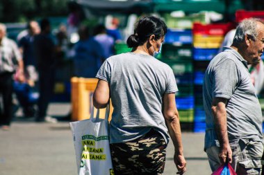 Limassol Cyprus June 13, 2020 Portrait of unidentified people shopping at the Limassol market in the morning