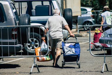 Limassol Cyprus June 13, 2020 Portrait of unidentified people shopping at the Limassol market in the morning