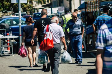 Limassol Cyprus June 13, 2020 Portrait of unidentified people shopping at the Limassol market in the morning