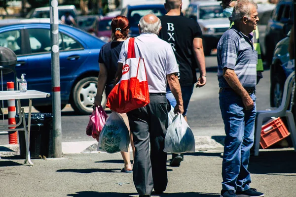 Limassol Cyprus June 13, 2020 Portrait of unidentified people shopping at the Limassol market in the morning