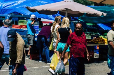 Limassol Cyprus June 13, 2020 Portrait of unidentified people shopping at the Limassol market in the morning