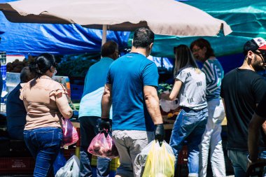 Limassol Cyprus June 13, 2020 Portrait of unidentified people shopping at the Limassol market in the morning