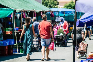 Limassol Cyprus June 13, 2020 Portrait of unidentified people shopping at the Limassol market in the morning