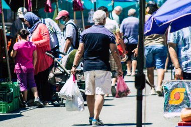 Limassol Cyprus June 13, 2020 Portrait of unidentified people shopping at the Limassol market in the morning