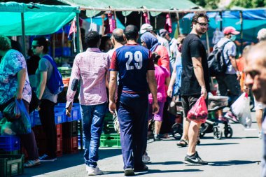 Limassol Cyprus June 13, 2020 Portrait of unidentified people shopping at the Limassol market in the morning
